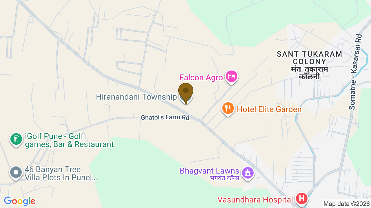 Map showing the location of Hiranandani & Krisala Everlyn, Hiranandani Township, North, Hinjawadi, Darumbre, Maharashtra 410506, India