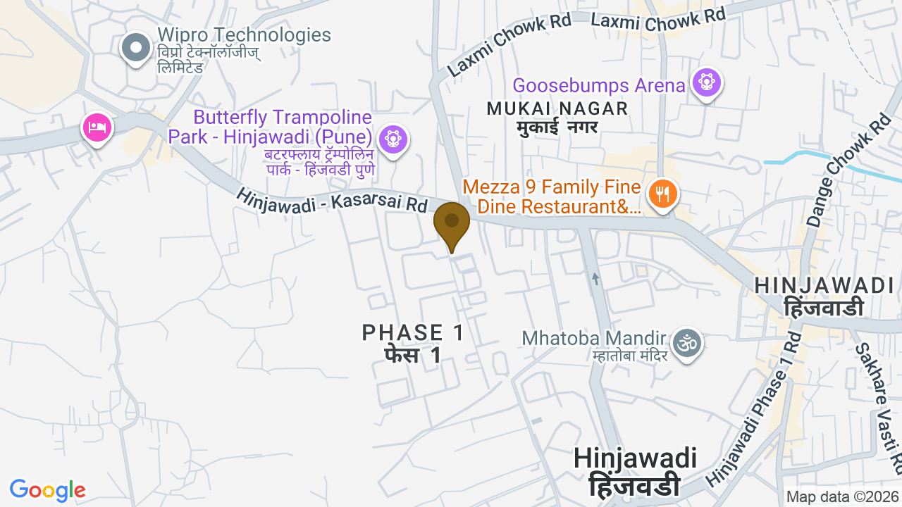 Map showing the location of Krisala 41 Zoy+, beside Grand Highstreet Shopping Mall, Phase 1, ZOY+, Hinjawadi, Pimpri-Chinchwad, Maharashtra 411057, India