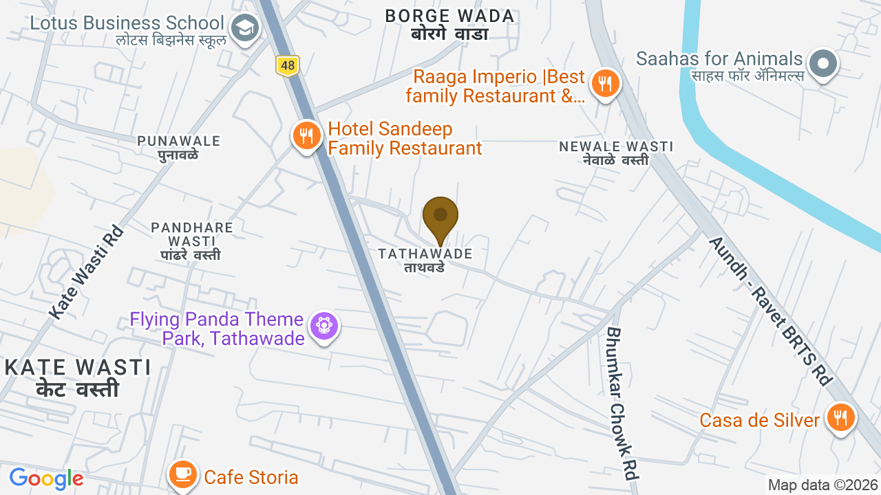 Map showing the location of Nirman Neopolis, Sr no 155, Jeevan Nagar Rd, opp. Mahindra Happinest, Jeevan Nagar, Tathawade, Pimpri-Chinchwad, Maharashtra 411033, India