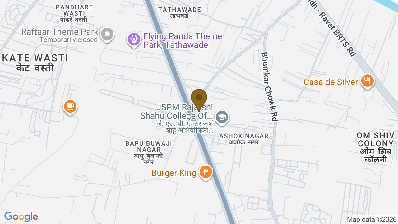 Map showing the location of Saheel iTrend Vesta, Survey No 80, 2A/2, Bengaluru - Mumbai Hwy, beside JSPM Engg college, Ashok Nagar, Tathawade, Pune, Pimpri-Chinchwad, Maharashtra 411033, India