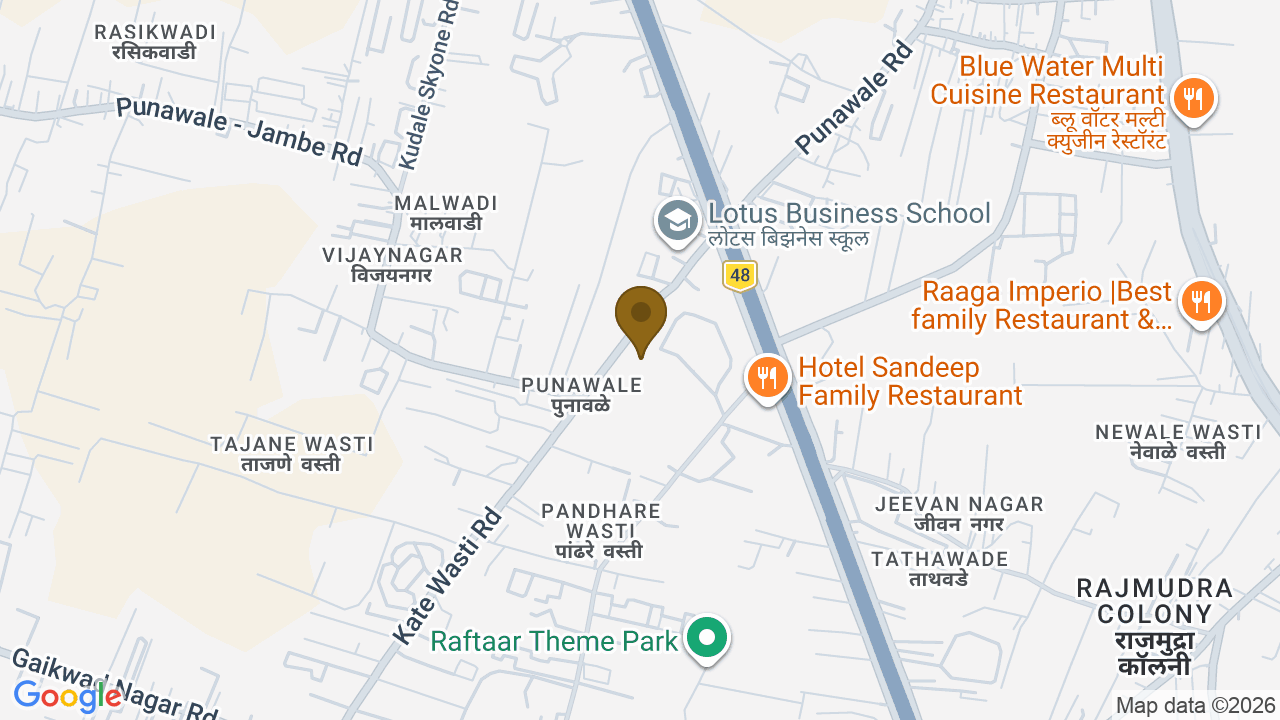 Map showing the location of Yashada Evo Residences, Survey No. 12, 1, at, Mulshi, Punawale, Pimpri-Chinchwad, Maharashtra 411033, India